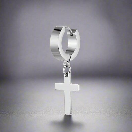 THE MEN THING Nose & Ear Ring Pair  (Both Ears) SHADOW CROSS  - SILVER - Pure Titanium Steel Ear Hoop Earrings for Men & Boys (2 Pcs)