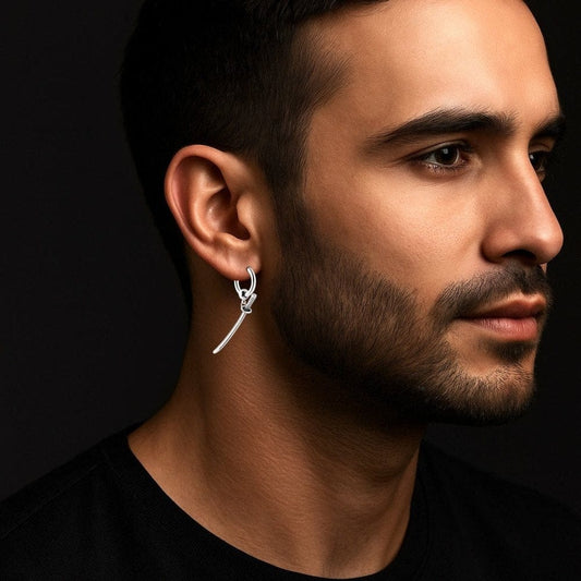 THE MEN THING Nose & Ear Ring Pair (Both Ears) SILVER SAMURAI GLEAM - 2.5mm Titanium Steel Hoop Earrings for Men & Boys (2 Pcs)