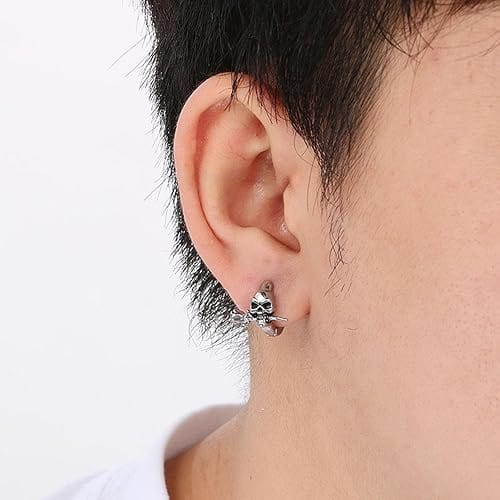 THE MEN THING Nose & Ear Ring Pair (Both Ears) SINISTER ROSE - Titanium Steel Hoop Earrings for Men & Boys (2 Pcs)