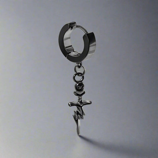 THE MEN THING Nose & Ear Ring Pair  (Both Ears) SKULL DAGGER BLACK - Pure Titanium Steel Ear Hoop Earrings for Men & Boys (2 Pcs)