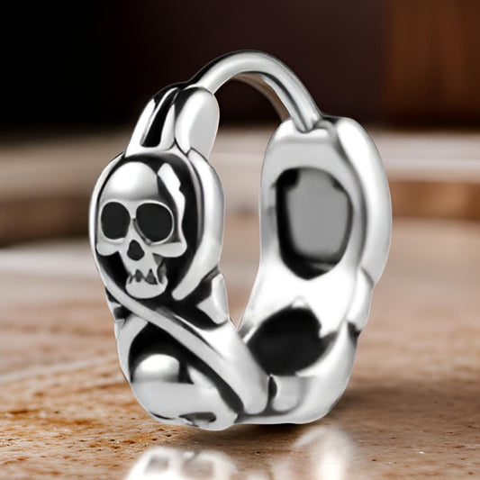 THE MEN THING Nose & Ear Ring Pair (Both Ears) SKULL RIOT - Titanium Steel Hoop Earrings for Men & Boys (2 Pcs)