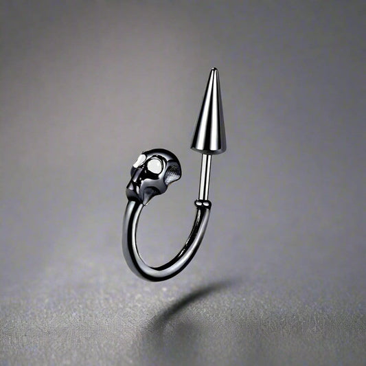 THE MEN THING Nose & Ear Ring Pair  (Both Ears) SKULLSCAPE - BLACK  - Pure Titanium Steel Ear Hoop Earrings for Men & Boys (2 Pcs)
