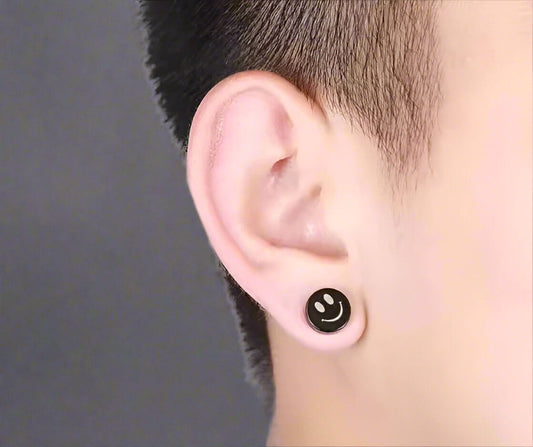 THE MEN THING Nose & Ear Ring Pair  (Both Ears) SMILEY - Magnetic Non-Piercing Pure Titanium Steel Studs Earrings for Men & Boys (2 Pcs)