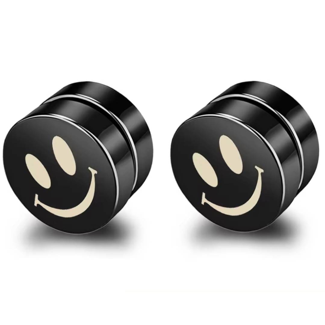 THE MEN THING Nose & Ear Ring Pair  (Both Ears) SMILEY - Magnetic Non-Piercing Pure Titanium Steel Studs Earrings for Men & Boys (2 Pcs)