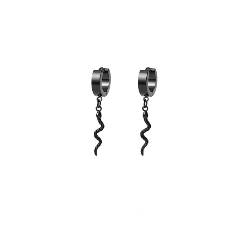 THE MEN THING Nose & Ear Ring Pair  (Both Ears) SNAKLET BLACK - Titanium Steel Hoop Earrings for Men & Boys (2 Pcs)