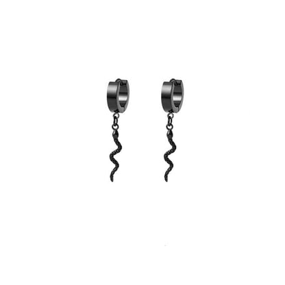THE MEN THING Nose & Ear Ring Pair  (Both Ears) SNAKLET BLACK - Titanium Steel Hoop Earrings for Men & Boys (2 Pcs)