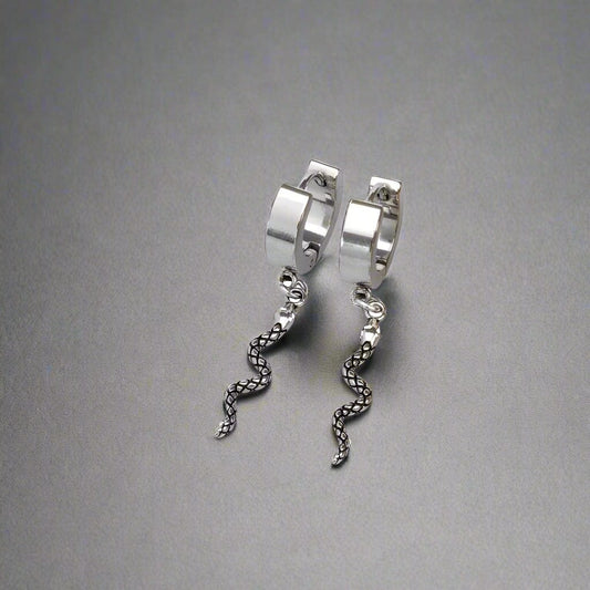 THE MEN THING Nose & Ear Ring Pair  (Both Ears) SNAKLET SILVER - Titanium Steel Hoop Earrings for Men & Boys (2 Pcs)