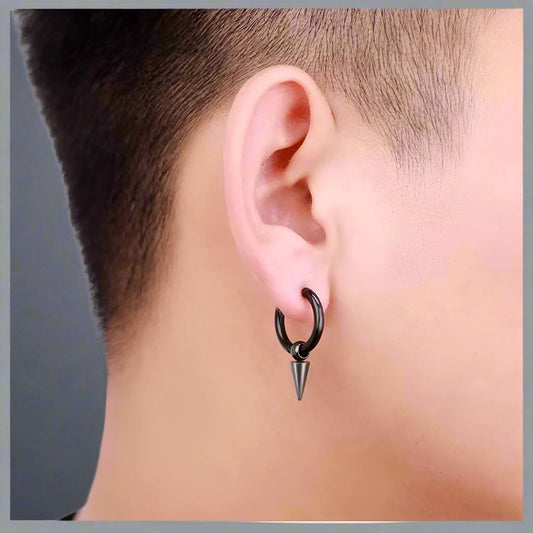 THE MEN THING Nose & Ear Ring Pair  (Both Ears) SPIREHOOP - BLACK - Pure Titanium Steel Ear Hoop Earrings for Men & Boys (2 Pcs)