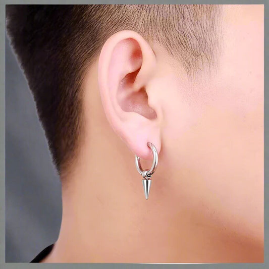 THE MEN THING Nose & Ear Ring Pair  (Both Ears) SPIREHOOP - SILVER - Pure Titanium Steel Ear Hoop Earrings for Men & Boys (2 Pcs)