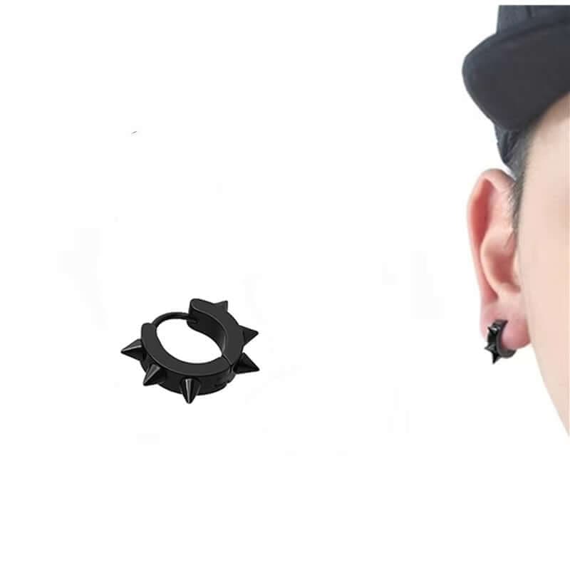 THE MEN THING Nose & Ear Ring Pair  (Both Ears) SPYRAL BLACK - Titanium Steel Stud Earrings for Men & Boys (2 Pcs)