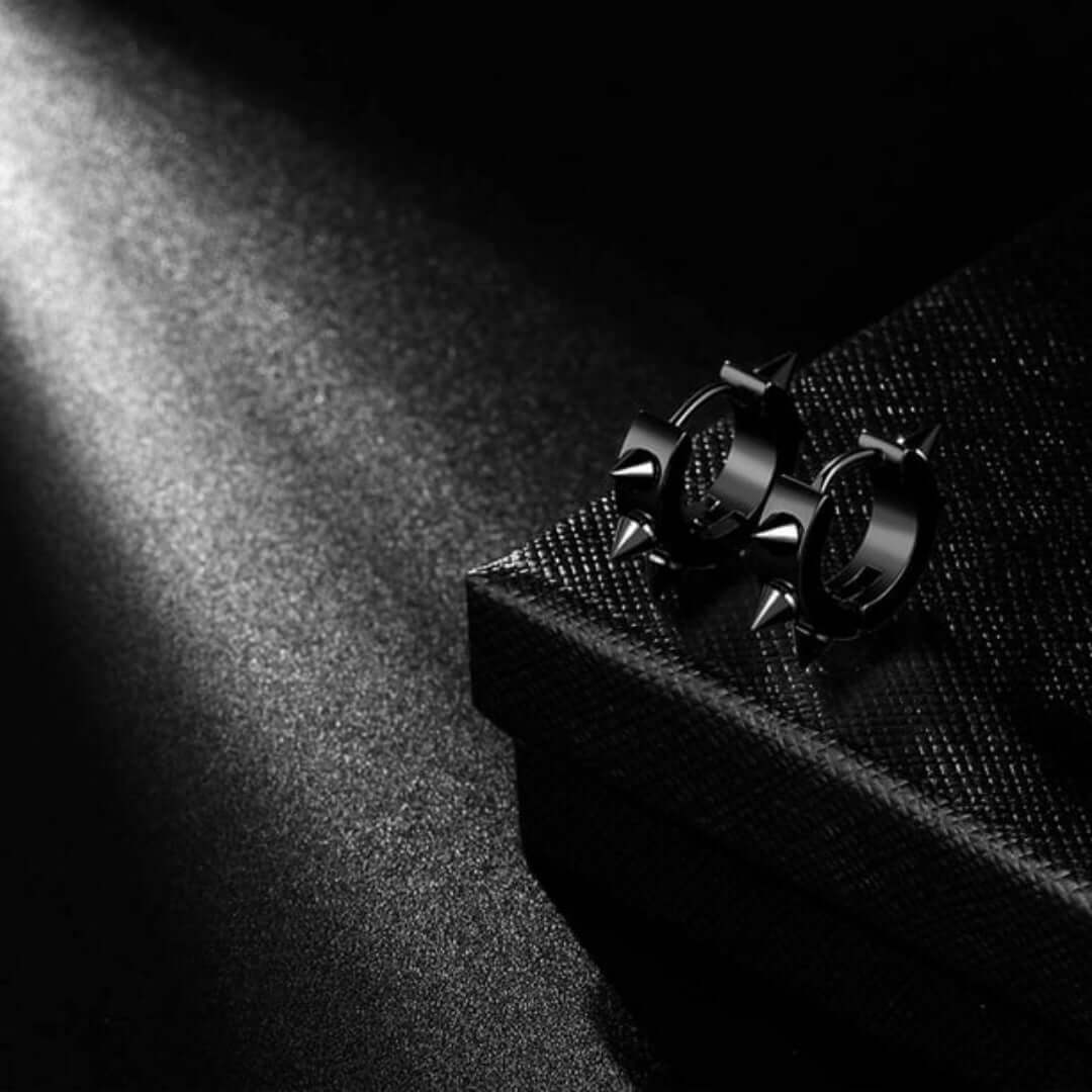 THE MEN THING Nose & Ear Ring Pair  (Both Ears) SPYRAL BLACK - Titanium Steel Stud Earrings for Men & Boys (2 Pcs)