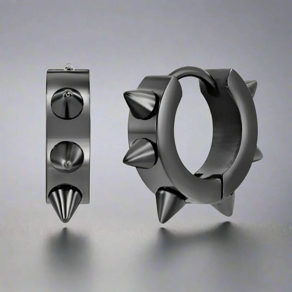 THE MEN THING Nose & Ear Ring Pair  (Both Ears) SPYRAL BLACK - Titanium Steel Stud Earrings for Men & Boys (2 Pcs)