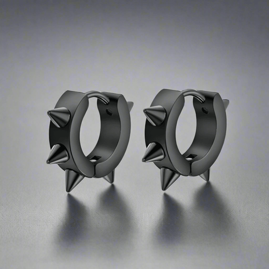 THE MEN THING Nose & Ear Ring Pair  (Both Ears) SPYRAL BLACK - Titanium Steel Stud Earrings for Men & Boys (2 Pcs)