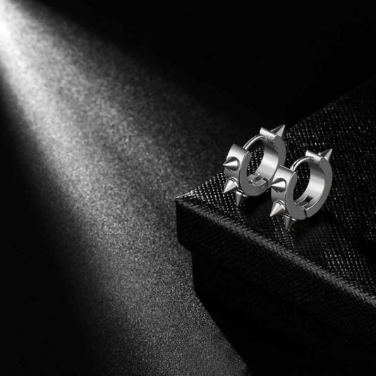 THE MEN THING Nose & Ear Ring Pair  (Both Ears) SPYRAL SILVER - Titanium Steel Stud Earrings for Men & Boys (2 Pcs)