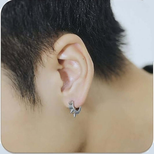 THE MEN THING Nose & Ear Ring Pair  (Both Ears) SPYRAL SILVER - Titanium Steel Stud Earrings for Men & Boys (2 Pcs)