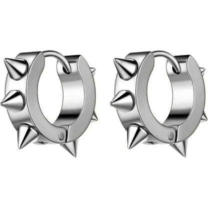 THE MEN THING Nose & Ear Ring Pair  (Both Ears) SPYRAL SILVER - Titanium Steel Stud Earrings for Men & Boys (2 Pcs)