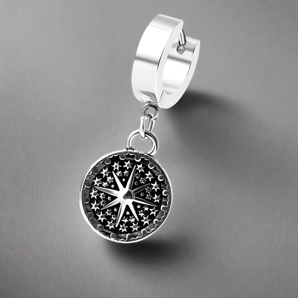 THE MEN THING Nose & Ear Ring Pair  (Both Ears) STARBURST - Titanium Steel Hoop Earrings for Men & Boys (2 Pcs)