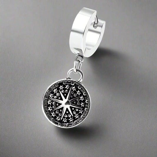 THE MEN THING Nose & Ear Ring Pair  (Both Ears) STARBURST - Titanium Steel Hoop Earrings for Men & Boys (2 Pcs)
