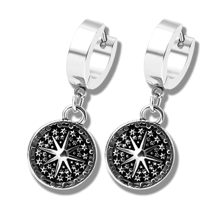THE MEN THING Nose & Ear Ring Pair  (Both Ears) STARBURST - Titanium Steel Hoop Earrings for Men & Boys (2 Pcs)