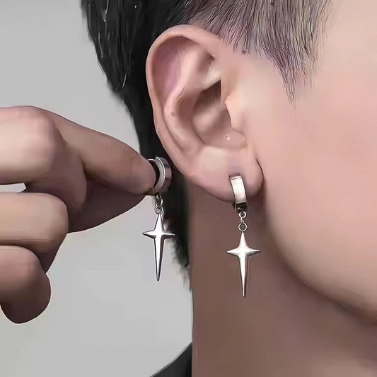 THE MEN THING Nose & Ear Ring Pair  (Both Ears) STARLIGHT SILVER - Titanium Steel Hoop Earrings for Men & Boys (2 Pcs)