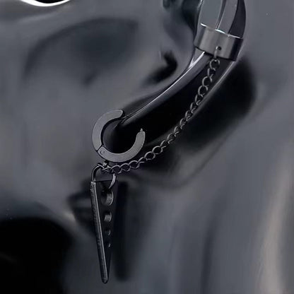 THE MEN THING Nose & Ear Ring Pair  (Both Ears) TRIANGLE DROP BLACK - Titanium Steel Hoop Earrings for Men & Boys (2 Pcs)