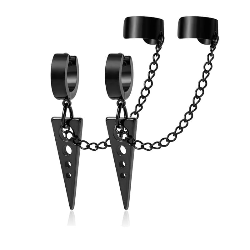 THE MEN THING Nose & Ear Ring Pair  (Both Ears) TRIANGLE DROP BLACK - Titanium Steel Hoop Earrings for Men & Boys (2 Pcs)
