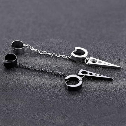 THE MEN THING Nose & Ear Ring Pair  (Both Ears) TRIANGLE DROP SILVER - Titanium Steel Hoop Earrings for Men & Boys (2 Pcs)
