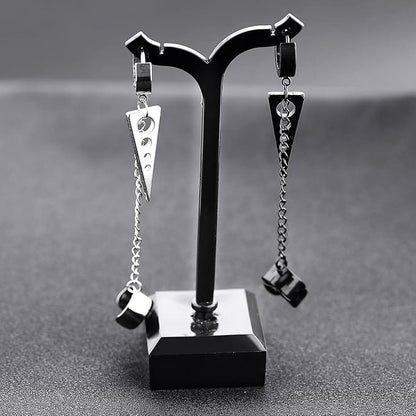 THE MEN THING Nose & Ear Ring Pair  (Both Ears) TRIANGLE DROP SILVER - Titanium Steel Hoop Earrings for Men & Boys (2 Pcs)