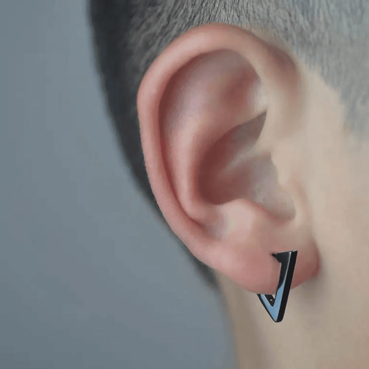 THE MEN THING Nose & Ear Ring Pair  (Both Ears) TRIANGLE HOOP - Titanium Steel Stud Earrings for Men & Boys (2 Pcs)