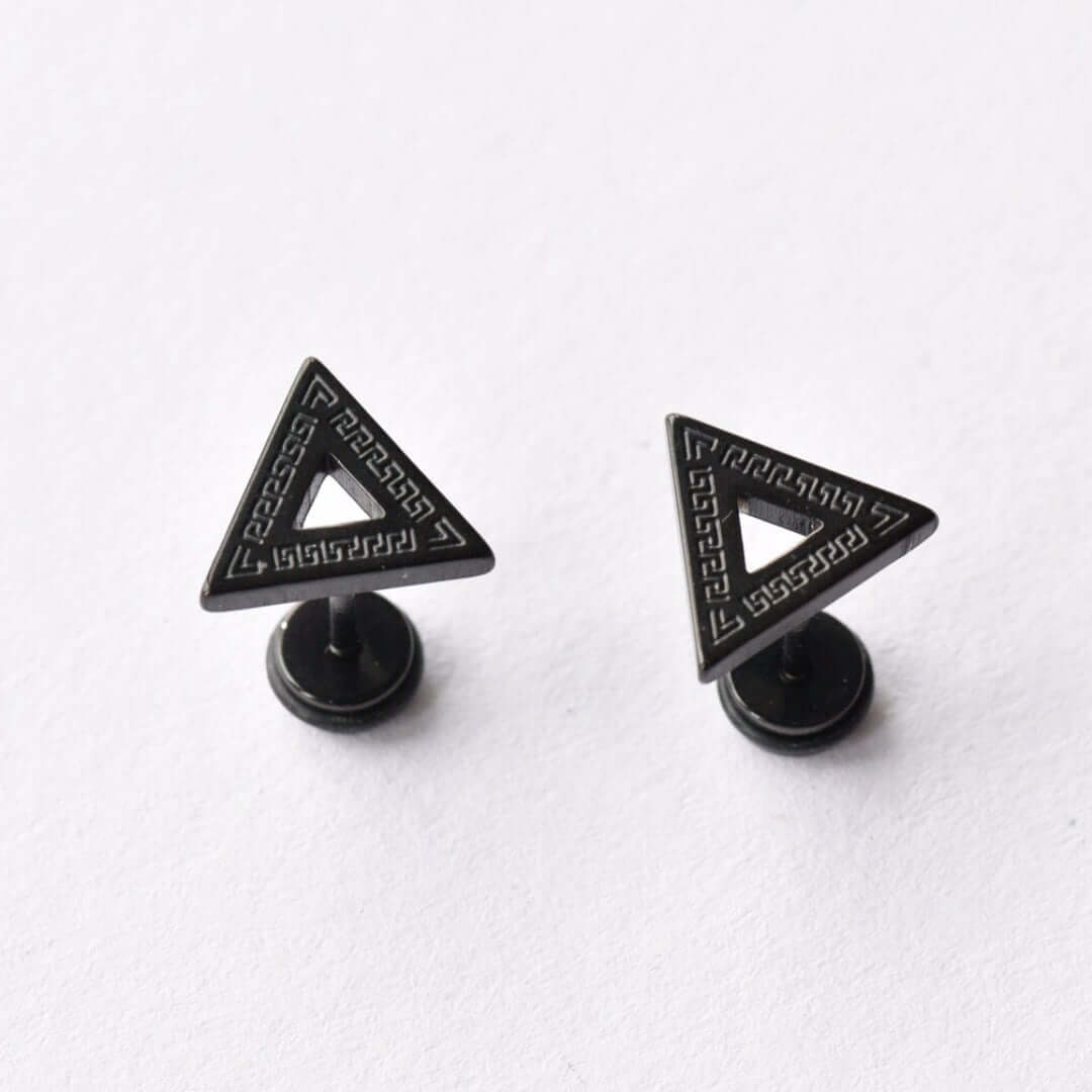 THE MEN THING Nose & Ear Ring Pair  (Both Ears) TRINITY TWIST BLACK - Pure Titanium Steel Piercing Ear Earrings for Men & Boys (2 Pcs)
