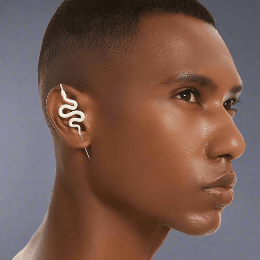 THE MEN THING Nose & Ear Ring Pair  (Both Ears) VIPER - Pure Titanium Steel Ear Crawler Hook Pin Cuff Earrings for Men & Boys (2 Pcs)