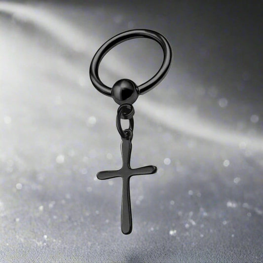 THE MEN THING Nose & Ear Ring Pair (Both Ears) VOIDWALKER BLACK CROSS - Titanium Steel Hoop Earrings for Men & Boys (2 Pcs)