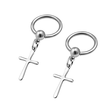 THE MEN THING Nose & Ear Ring Pair (Both Ears) VOIDWALKER SILVER CROSS - Titanium Steel Hoop Earrings for Men & Boys (2 Pcs)