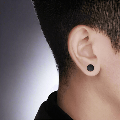 THE MEN THING Nose & Ear Ring ROUND BARBELL - BLACK - Magnetic Non-Piercing Pure Titanium Steel Earring for Men & Boys (14mm to 6mm ) (2 Pcs)