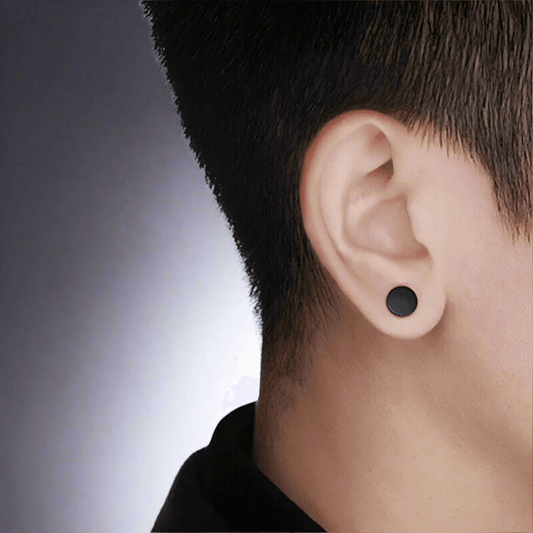 THE MEN THING Nose & Ear Ring ROUND BARBELL - BLACK - Magnetic Non-Piercing Pure Titanium Steel Earring for Men & Boys (14mm to 6mm ) (2 Pcs)