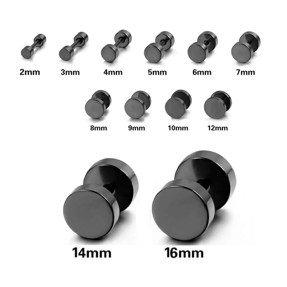 THE MEN THING Nose & Ear Ring ROUND DUMBBELL - BLACK - Pure Titanium Steel Ear Hoop Earrings for Men & Boys (16mm to 2mm) (2 Pcs)
