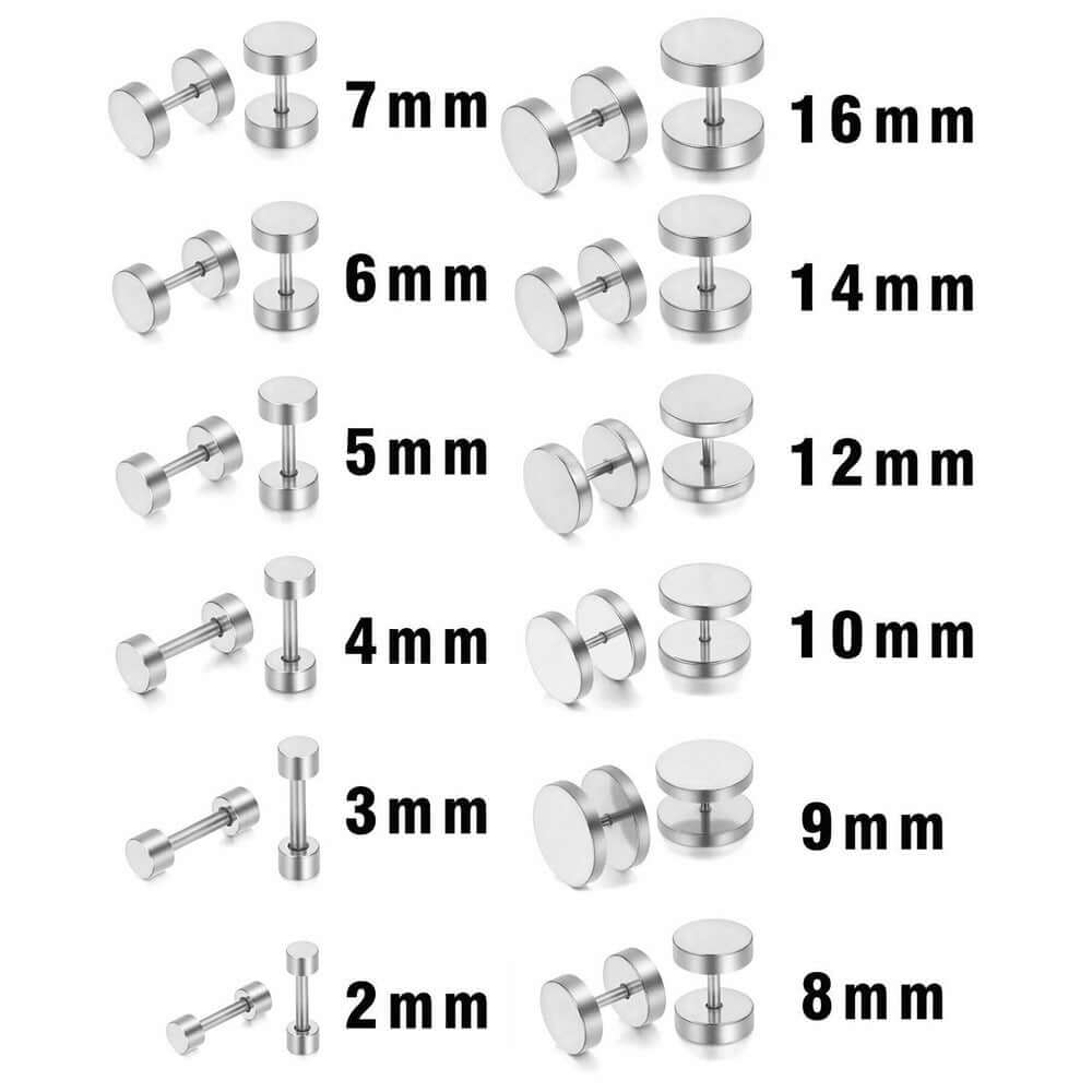 THE MEN THING Nose & Ear Ring ROUND DUMBBELL - SILVER - Pure Titanium Steel Ear Hoop Earrings for Men & Boys (16mm to 2mm) (2 Pcs)
