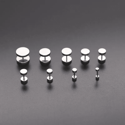 THE MEN THING Nose & Ear Ring ROUND DUMBBELL - SILVER - Pure Titanium Steel Ear Hoop Earrings for Men & Boys (16mm to 2mm) (2 Pcs)