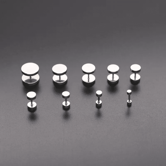 THE MEN THING Nose & Ear Ring ROUND DUMBBELL - SILVER - Pure Titanium Steel Ear Hoop Earrings for Men & Boys (16mm to 2mm) (2 Pcs)
