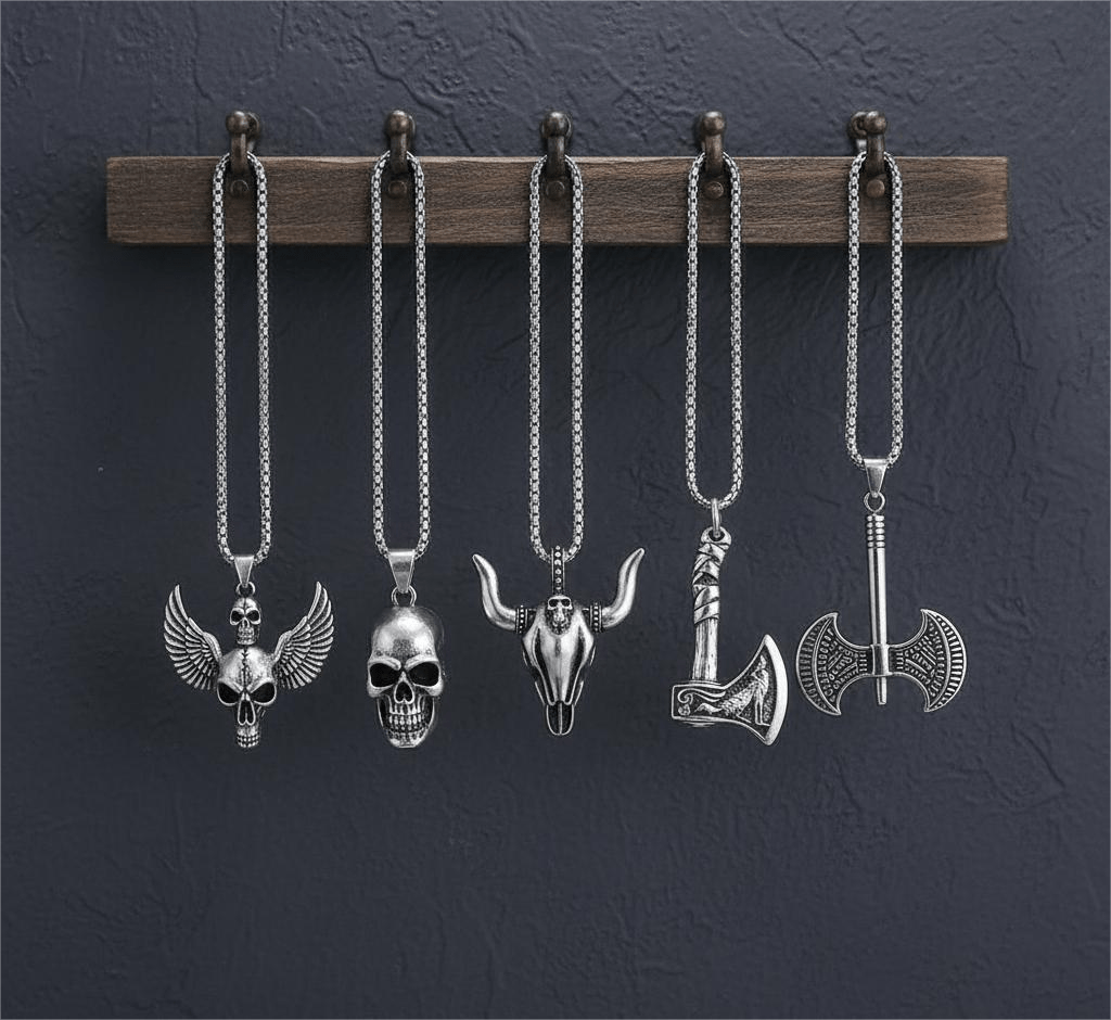 THE MEN THING Pack of 5 Alloy Pendants with 24 inch Stainless Steel Chains for Men & Boys