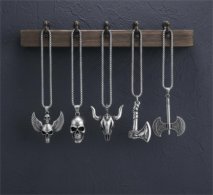 THE MEN THING Pack of 5 Alloy Pendants with 24 inch Stainless Steel Chains for Men & Boys
