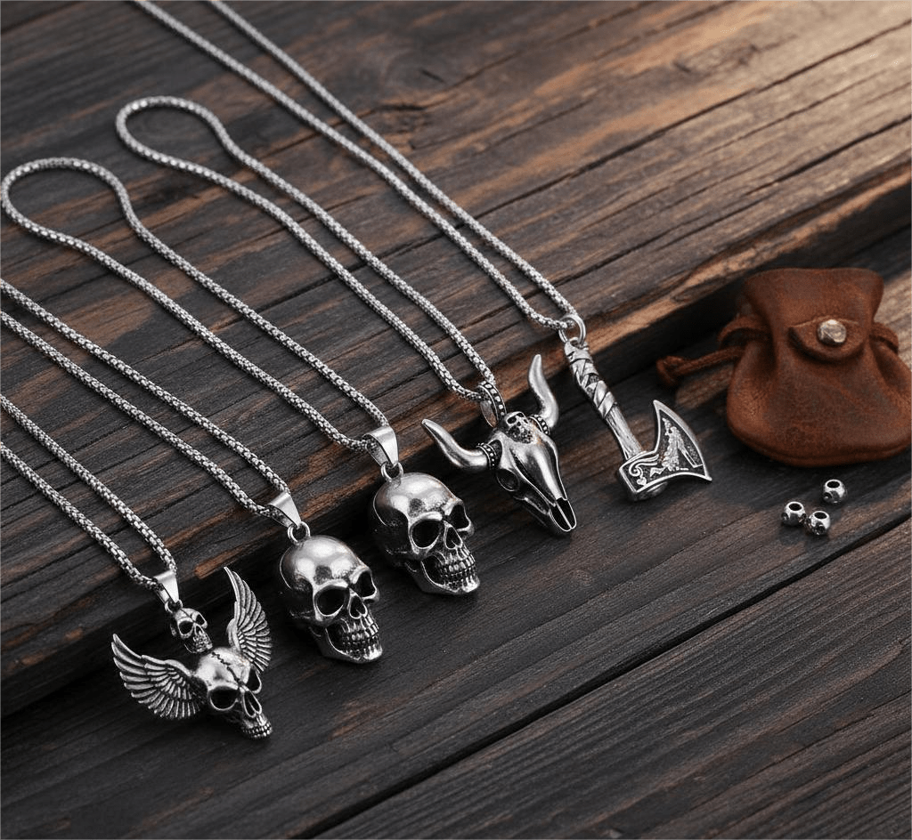 THE MEN THING Pack of 5 Alloy Pendants with 24 inch Stainless Steel Chains for Men & Boys