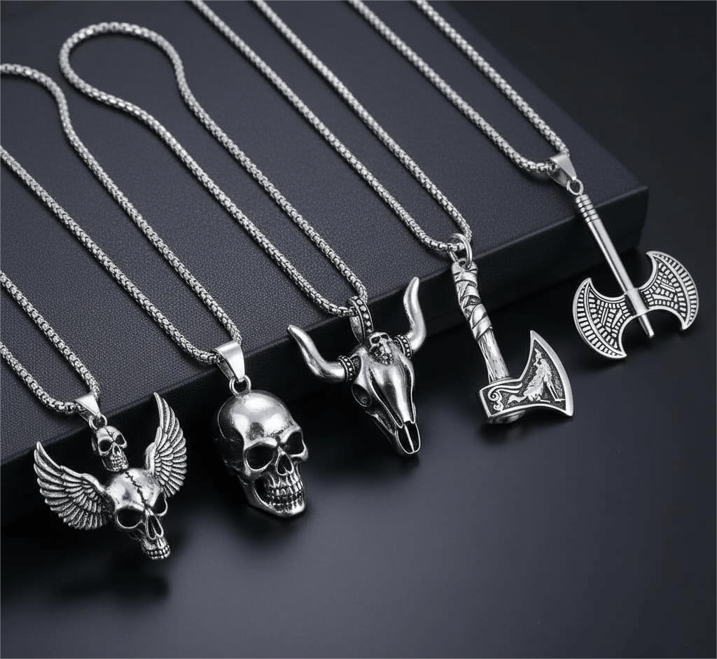THE MEN THING Pack of 5 Alloy Pendants with 24 inch Stainless Steel Chains for Men & Boys