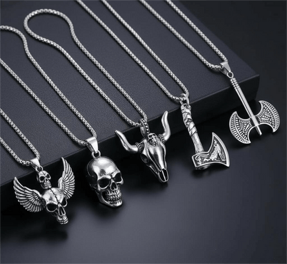 THE MEN THING Pack of 5 Alloy Pendants with 24 inch Stainless Steel Chains for Men & Boys