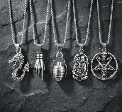 THE MEN THING Pack of 5 Alloy Pendants with 24 inch Stainless Steel Chains for Men & Boys