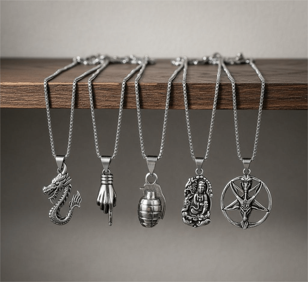 THE MEN THING Pack of 5 Alloy Pendants with 24 inch Stainless Steel Chains for Men & Boys