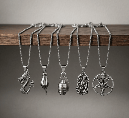 THE MEN THING Pack of 5 Alloy Pendants with 24 inch Stainless Steel Chains for Men & Boys