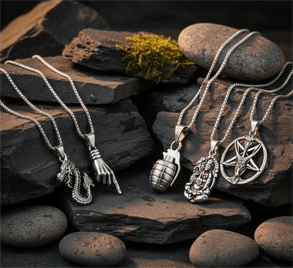 THE MEN THING Pack of 5 Alloy Pendants with 24 inch Stainless Steel Chains for Men & Boys
