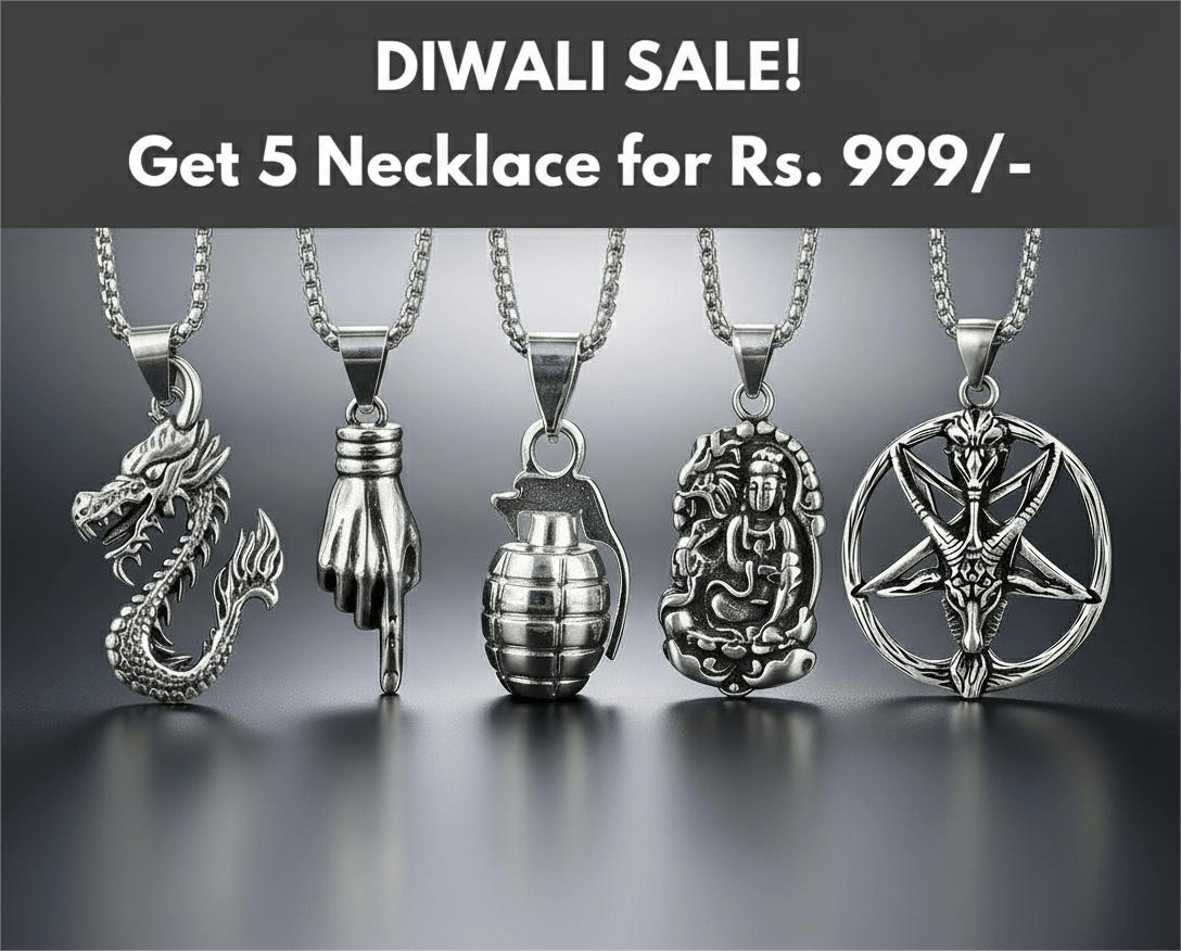 THE MEN THING Pack of 5 Alloy Pendants with 24 inch Stainless Steel Chains for Men & Boys