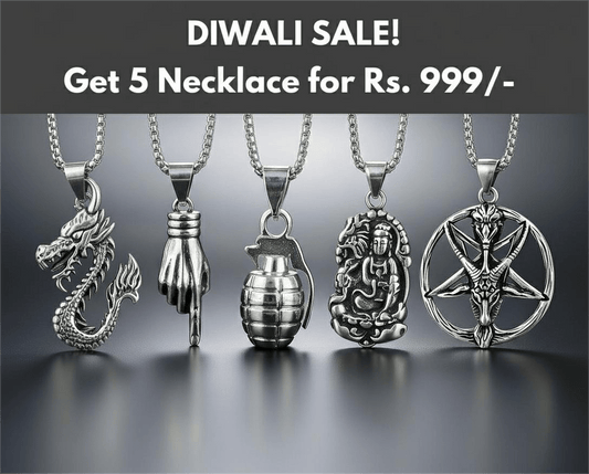 THE MEN THING Pack of 5 Alloy Pendants with 24 inch Stainless Steel Chains for Men & Boys